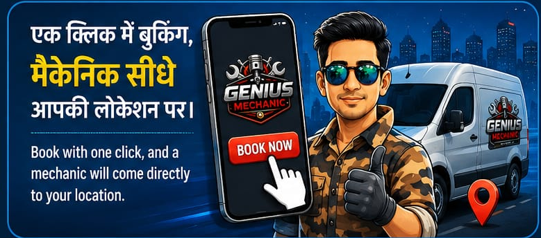 एक क्लिक में बुकिंग, मैकेनिक सीधे आपकी लोकेशन पर — Book with one click, and a mechanic will come directly to your location.